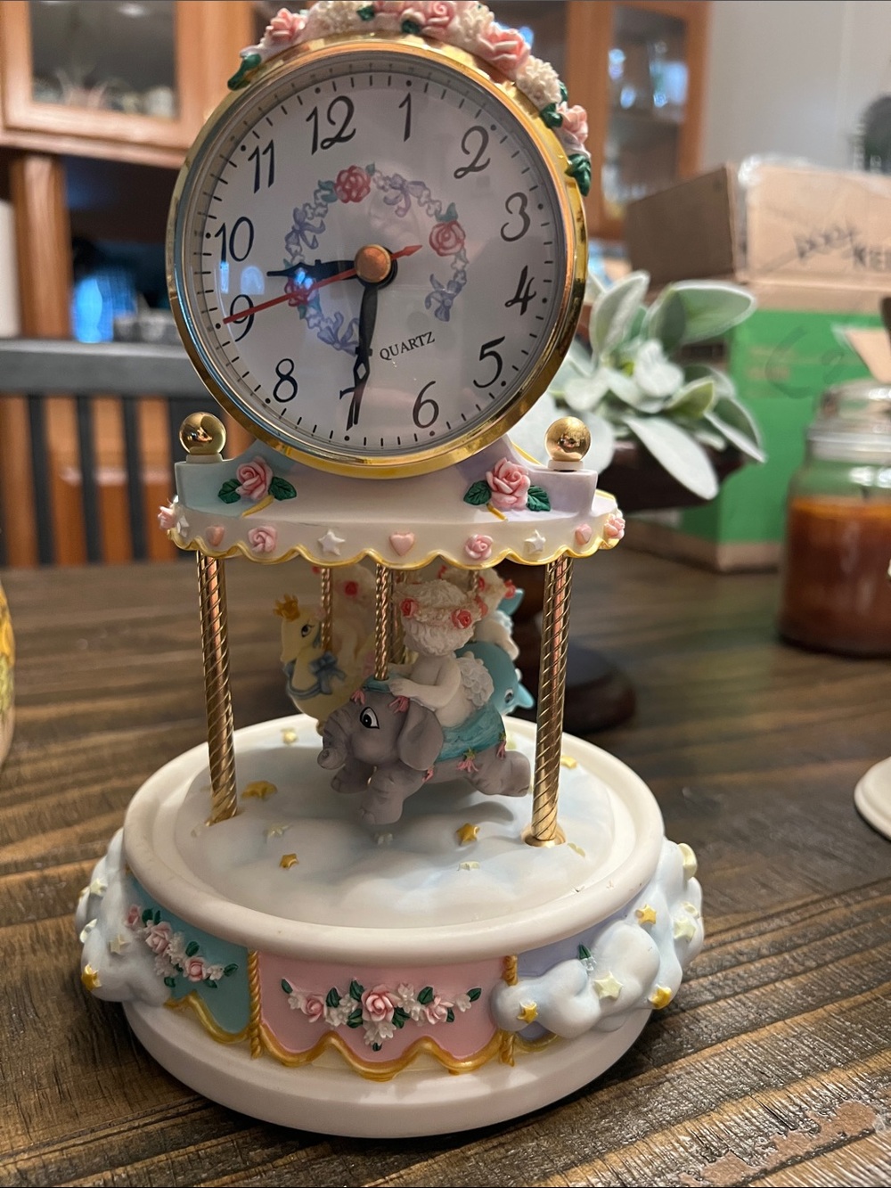 White and Pink Carousel Music Box Clock - Decorative Home Wall Decor